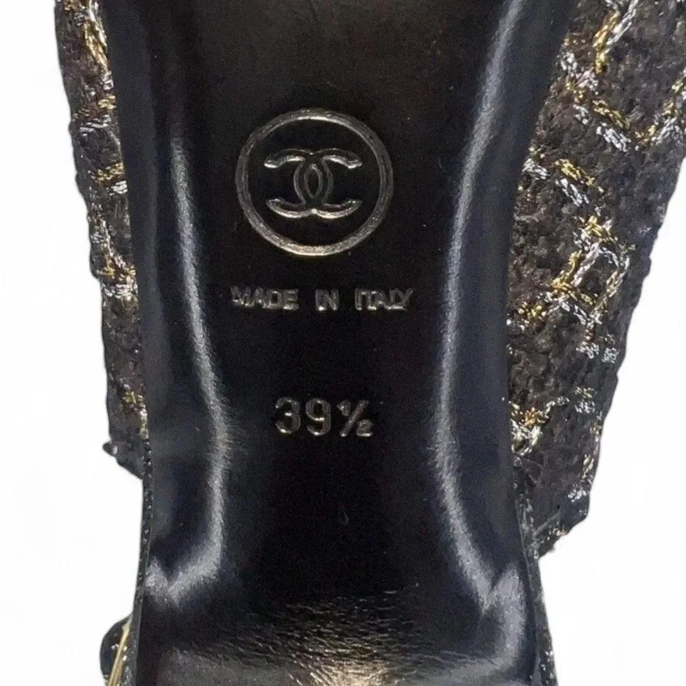 Authentic CHANEL Black CC Logo Cap Toe Block Heel Slingback Sandals Size…